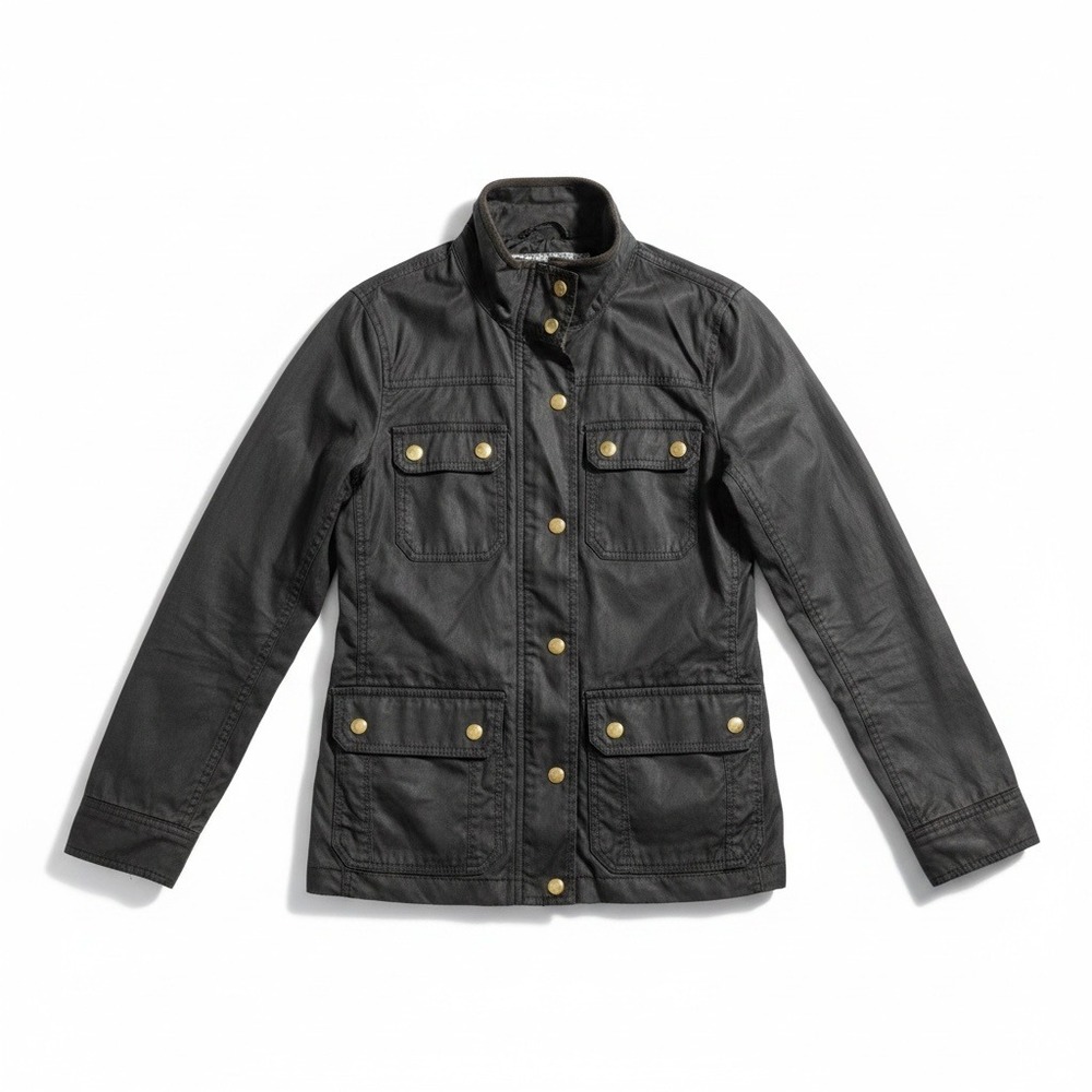 J.Crew XXS Olive Waxed Cotton Field Jacket Gold Snap Utility Coat